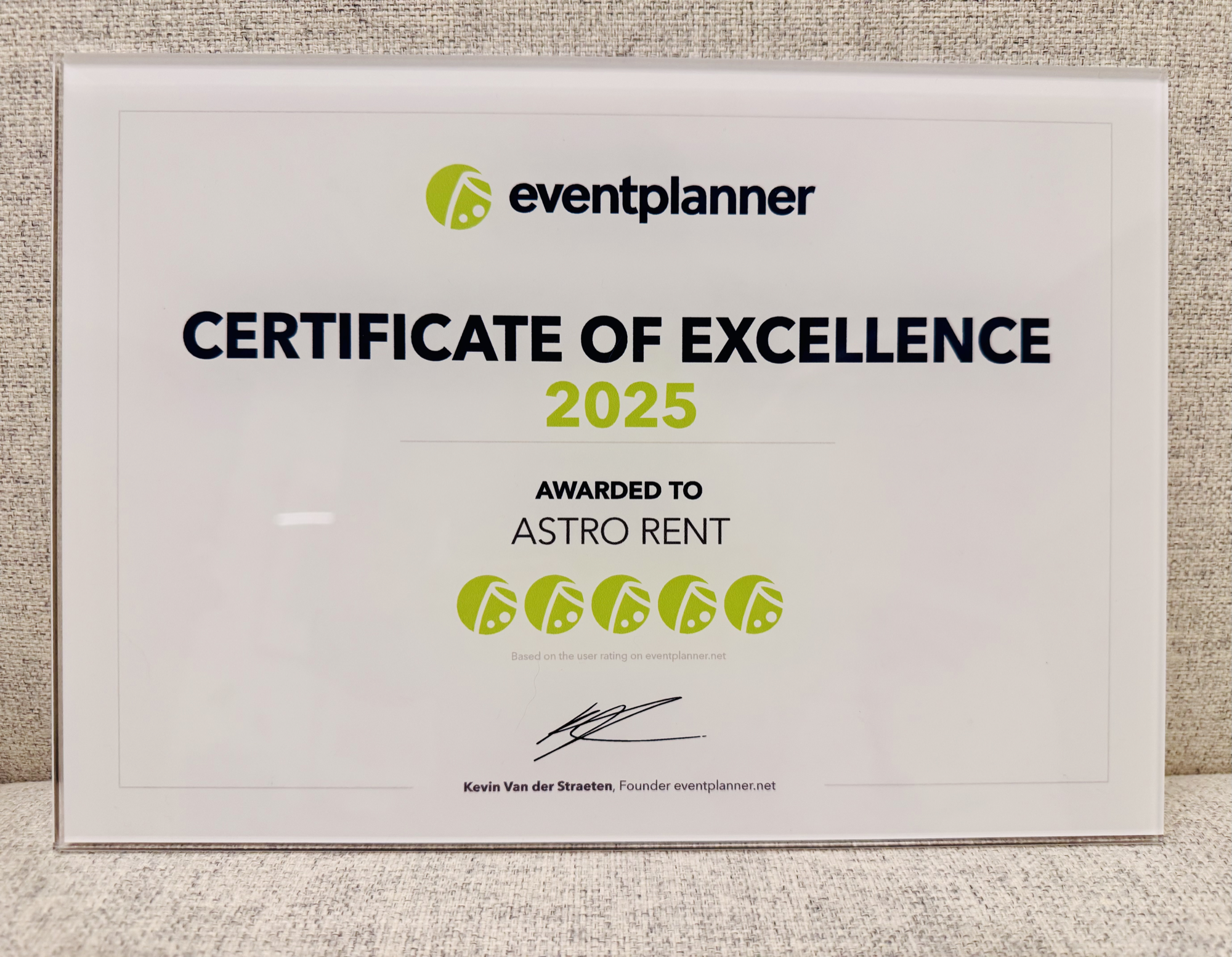 Astro Rent recognised with the "Certificate of Excellence"